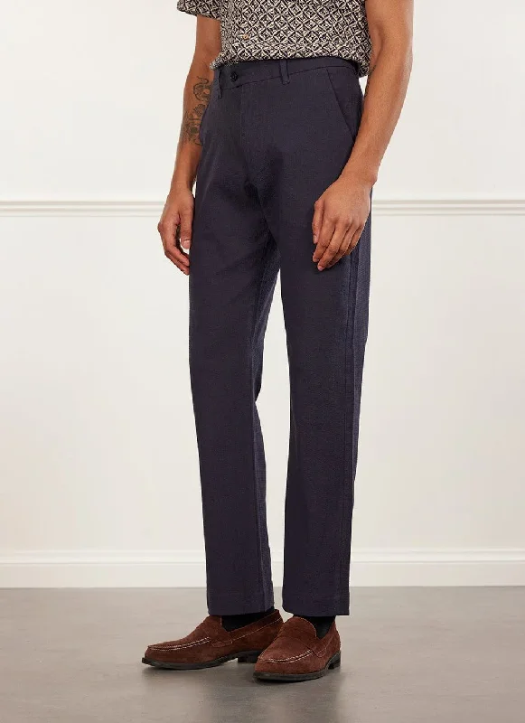 Tailored Seersucker Trousers | Navy