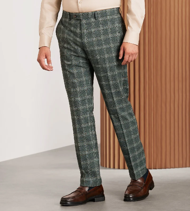 Slim Fit Green Plaid Suit Pants