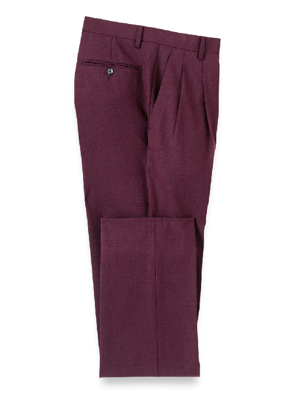 Wool Stretch Bengaline Double Pleated Suit Pants - Plum