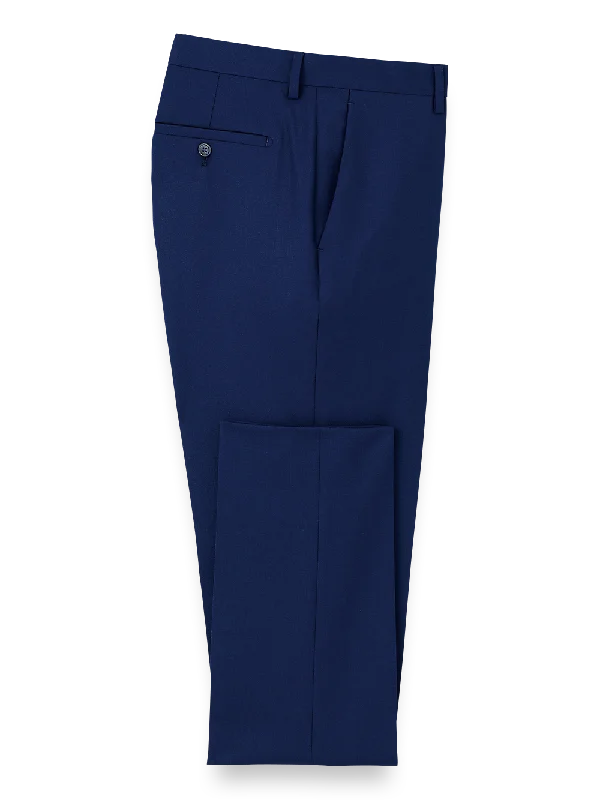 Wool Stretch Bengaline Flat Front Suit Pants - Blue