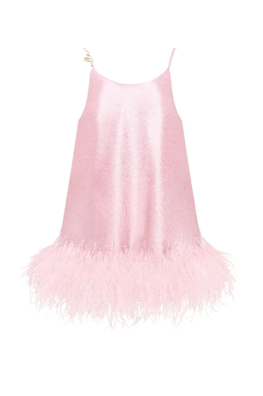 Bohemian pink feather-trimmed slip mini dress, Xo Xo