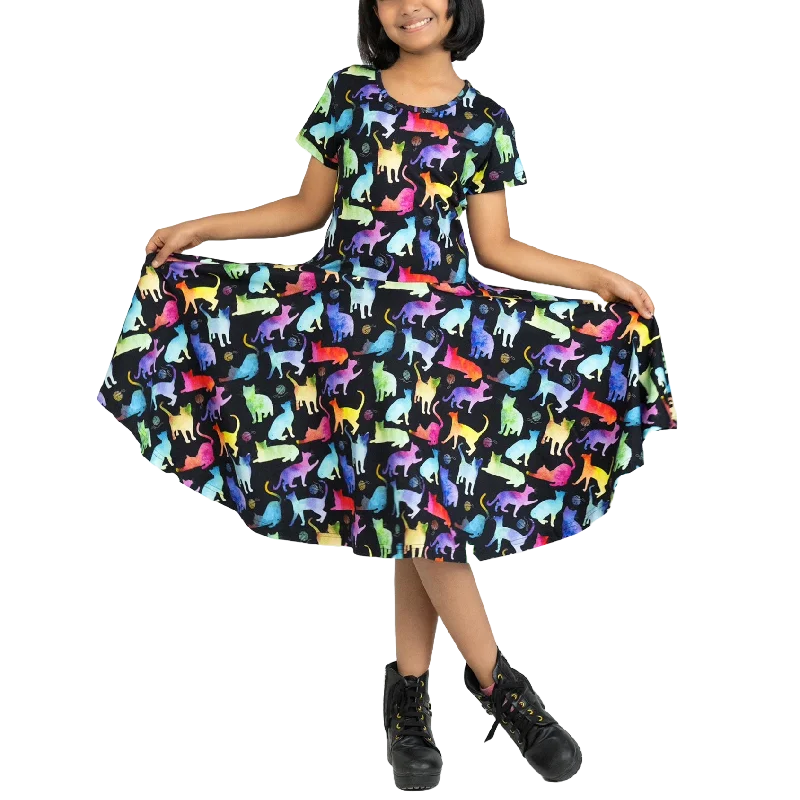 Rainbow Cats String Theory Kids Twirl Dress