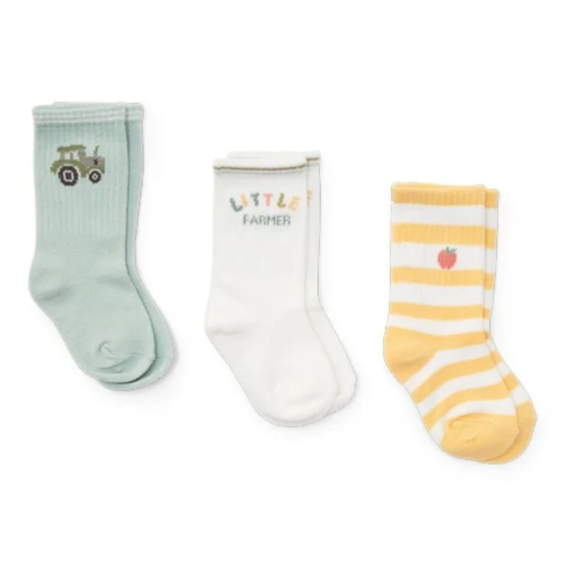 Wooden teething toys for teething babies​ 3 Pack Socks - Farm Green / Sunny Stripes / Little Farmer