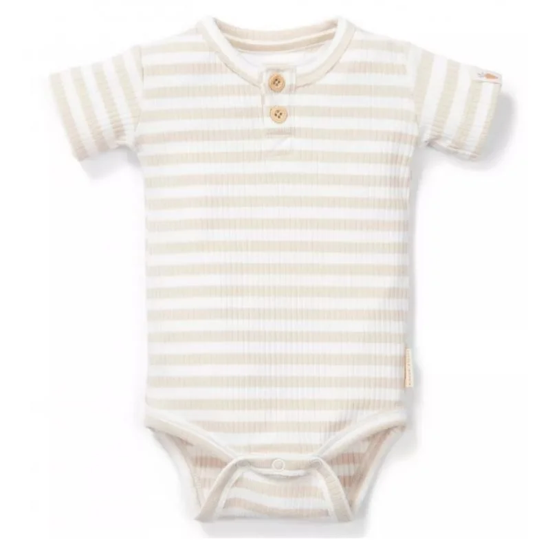 Wooden guitars for pretend musicians​ Short Sleeve Bodysuit - Stripe Sand / White