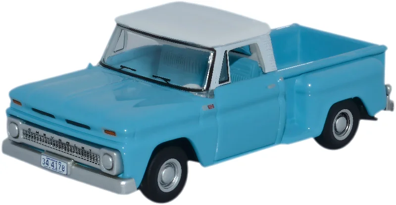Off - road cars equipped for rough terrains and adventures​ Oxford Diecast Chevrolet Stepside Pick Up 1965 Light Blue and White 1:87 Scale