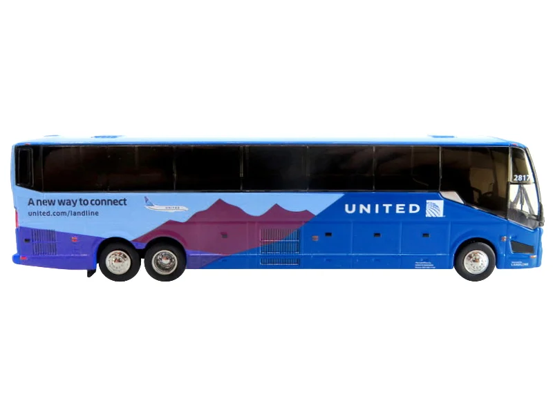 Carousel model toys for decorative and interactive play​ Prevost H3-45 Coach Bus "United Airlines" Blue with Graphics Limited Edition 1/87 (HO) Diecast Model by Iconic Replicas